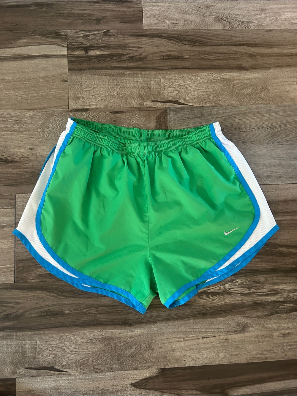 Nike Women’s Bright Green Athletic Shorts with Blue and White Trim